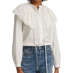 Rebecca Taylor Cream Blouse with Eyelet Collar - Valerie Eyelet Blouse